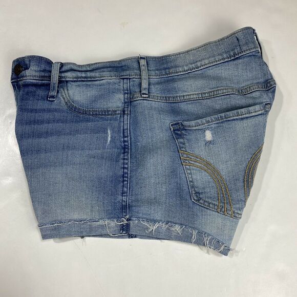 Hollister High Rise Short Shorts Sz 11/30 Denim Blue Jean Cuffed Distressed - Picture 6 of 7